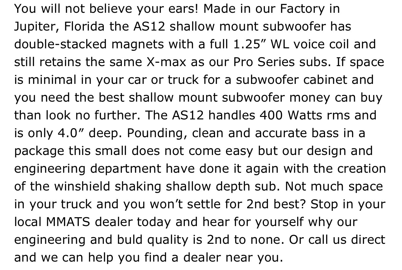 10” shallow sub MMATS AS10 Built Not Bought Custom Designs