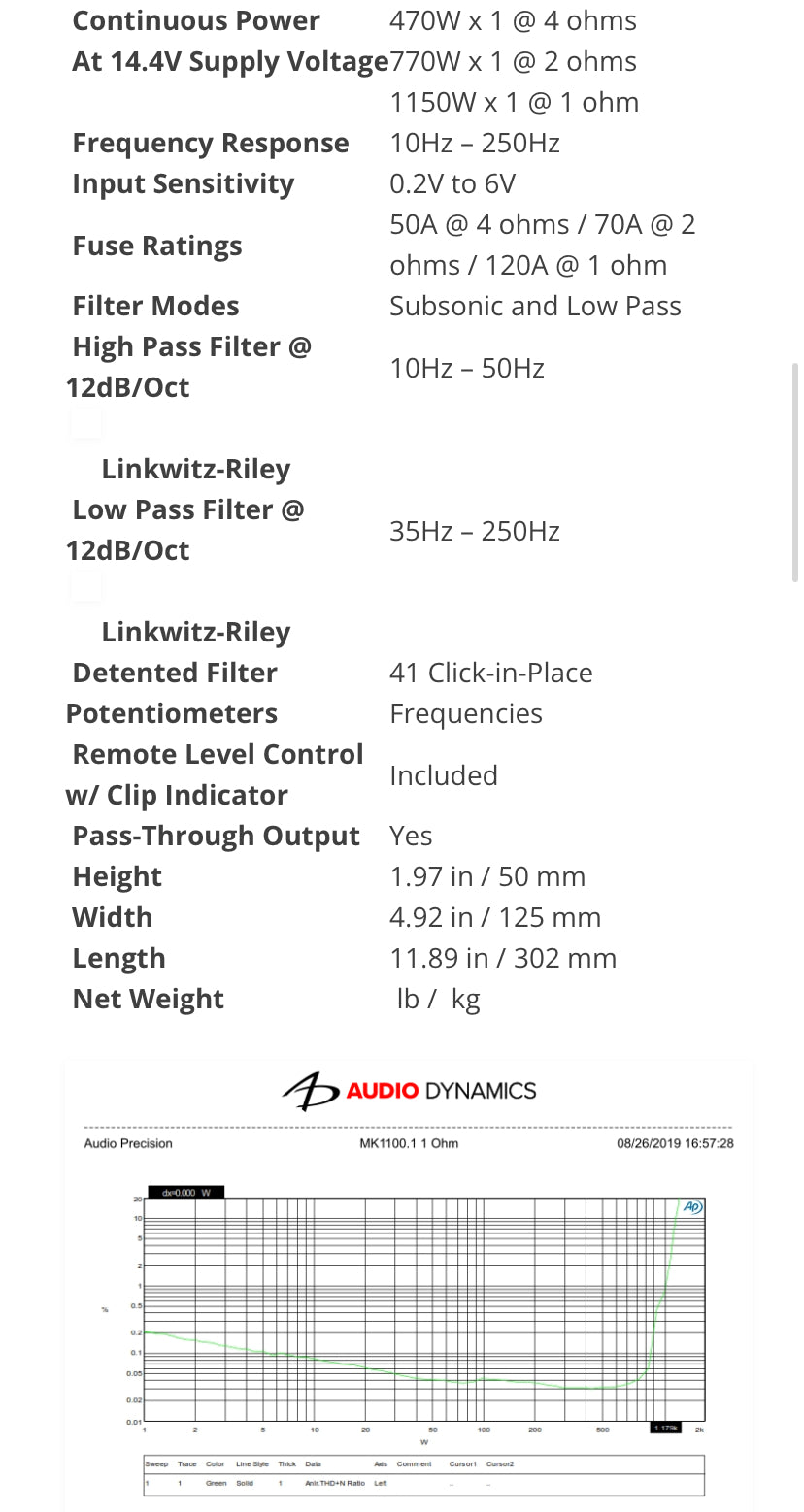 Audio Dynamics ADMK 1100.1 Amplifier